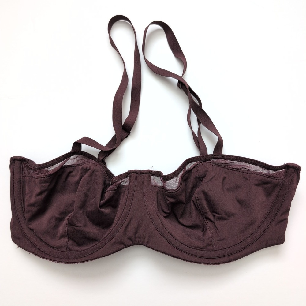 PARADE Full Coverage‎ Balconette Bra Burgundy Mesh Trim Adjustable Straps Sz 32D